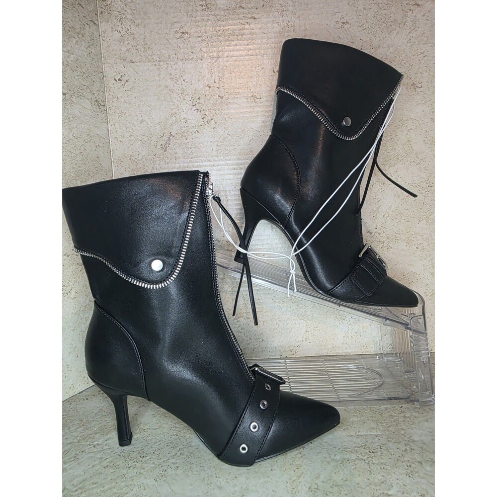 A New Day Mickey Boots Women Sz 9 Pointed Toe Ankle Moto Kitten Heels Black NWT